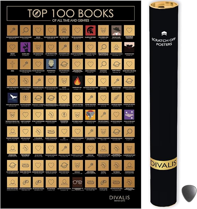 poster with 100 books to scratch off for a gift for book lovers