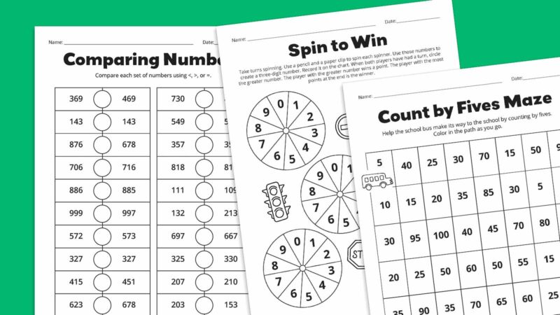 Flat lays of place value worksheets